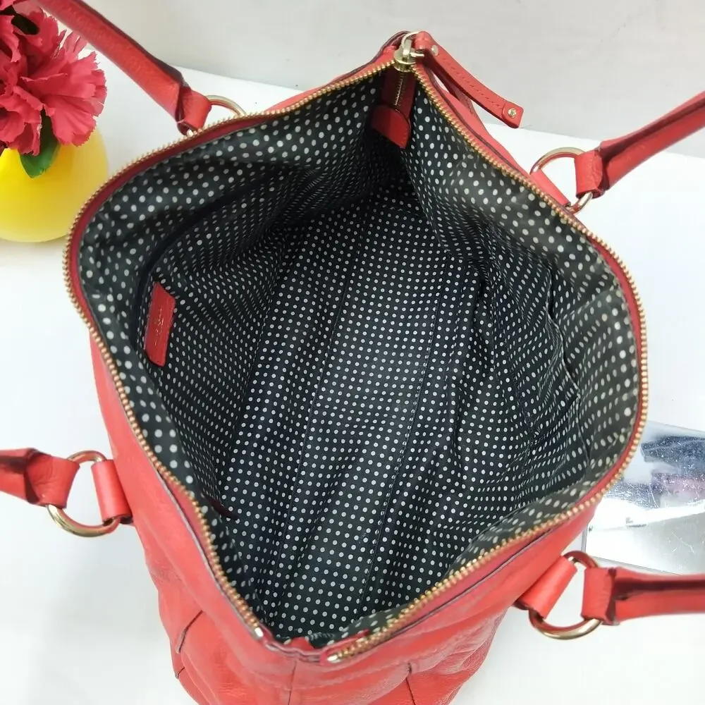 Kate Spade New York Red Pebbled Leather Double Handles Satchel Shoulder Bag